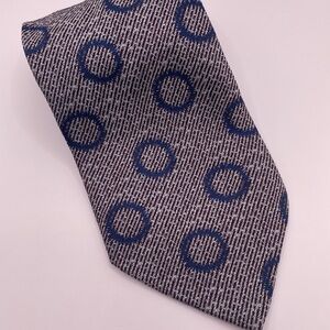 Giorgio Armani Gray and Blue Circle Pattern Tie Stained In Front